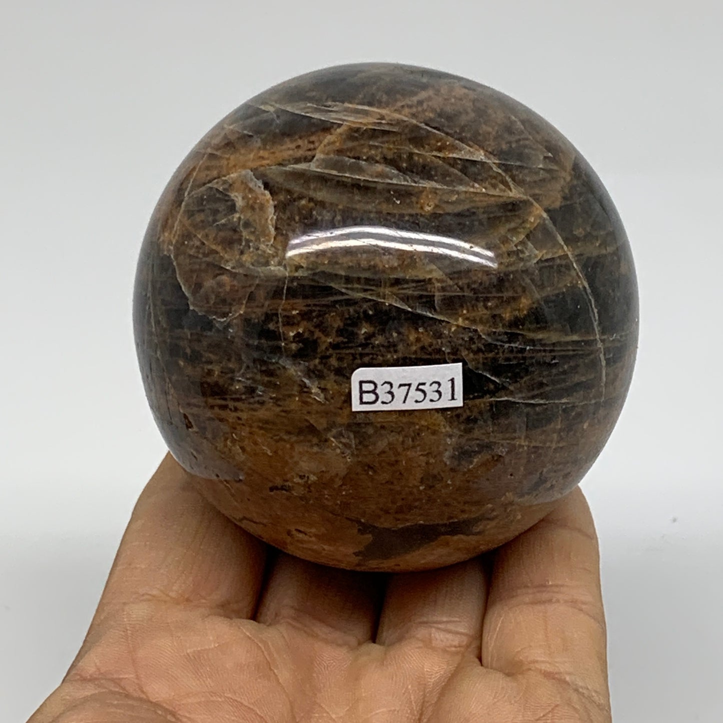 0.99 lbs, 2.7"(69mm), Black Moonstone Sphere Ball Gemstone Polished, B37531