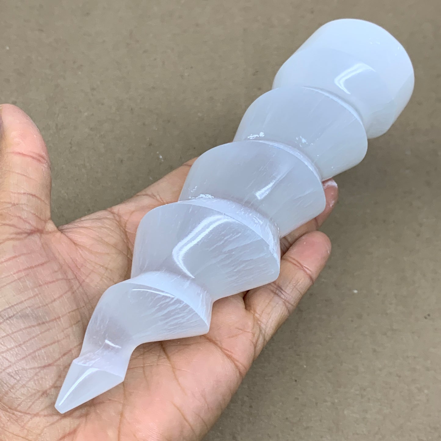 0.98 lbs.,7.25"x1.9", Selenite Spiral Crystal Tower Wand Point, B36614