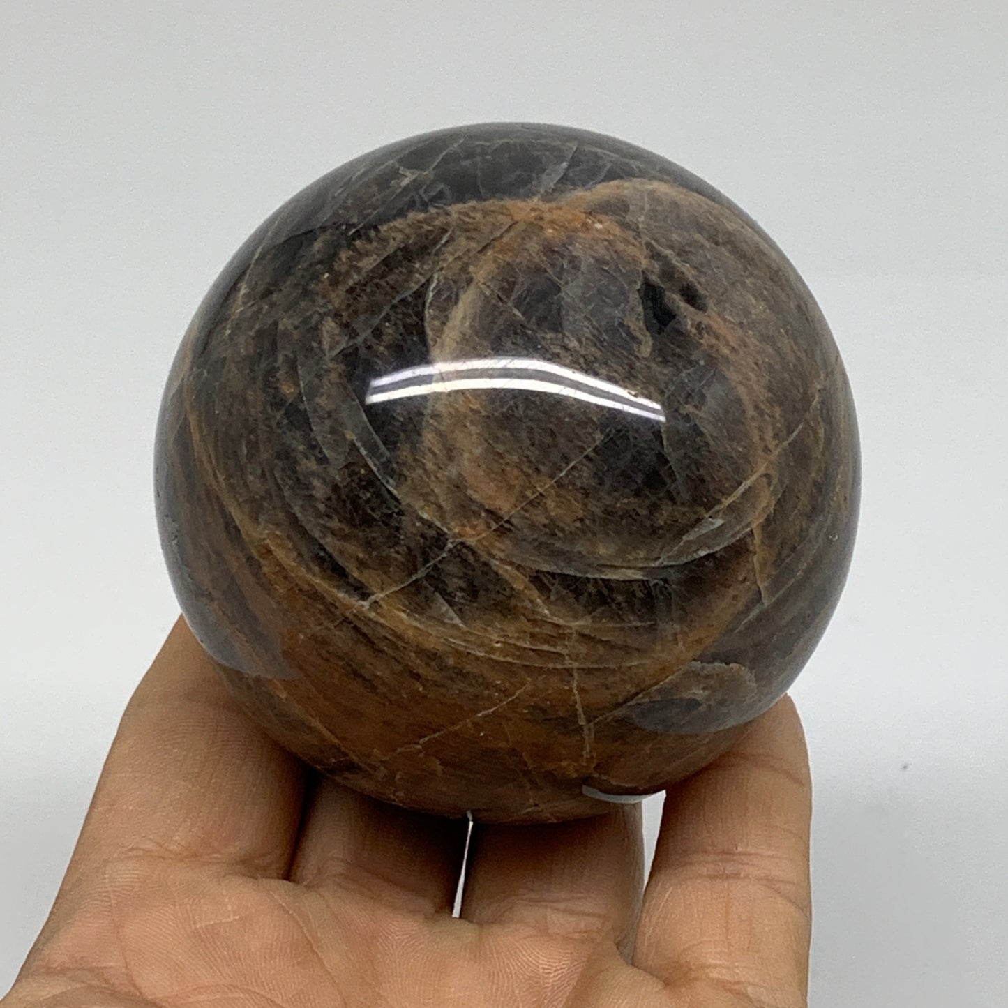 0.99 lbs, 2.7"(69mm), Black Moonstone Sphere Ball Gemstone Polished, B37531