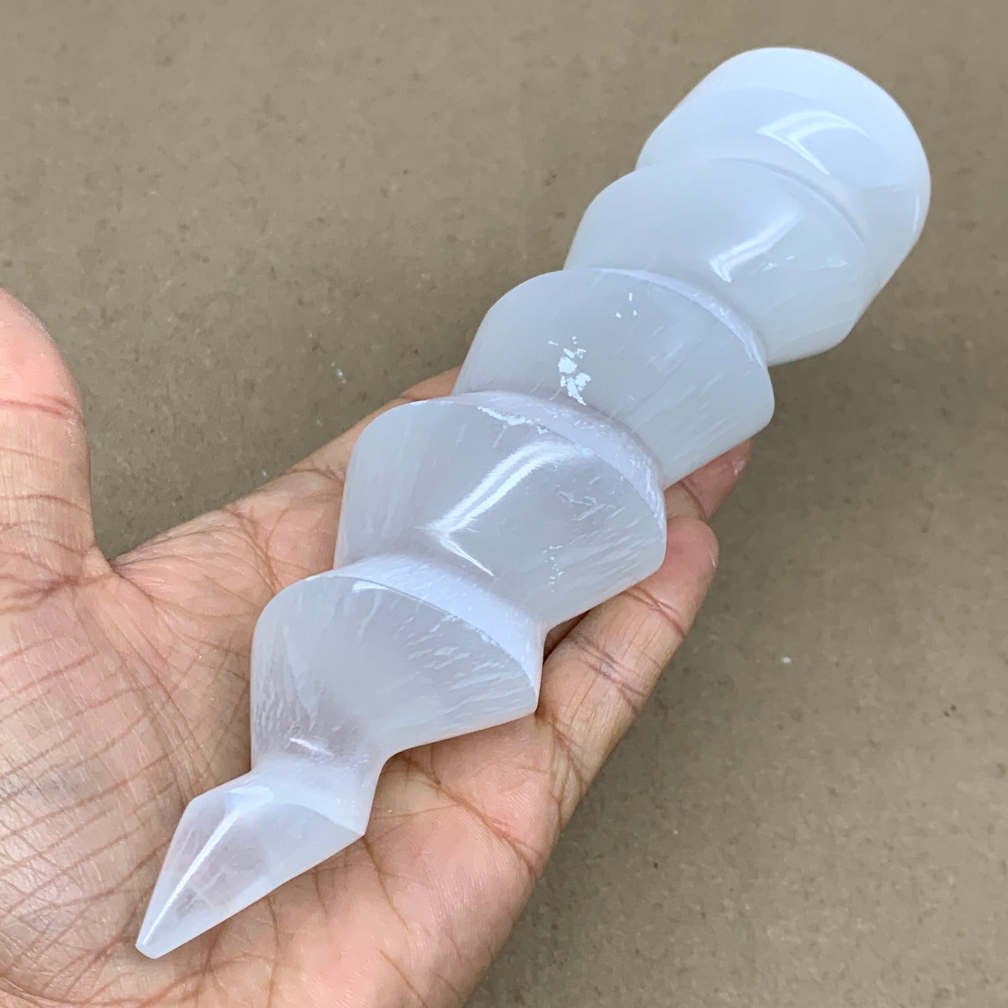 0.98 lbs.,7.25"x1.9", Selenite Spiral Crystal Tower Wand Point, B36614