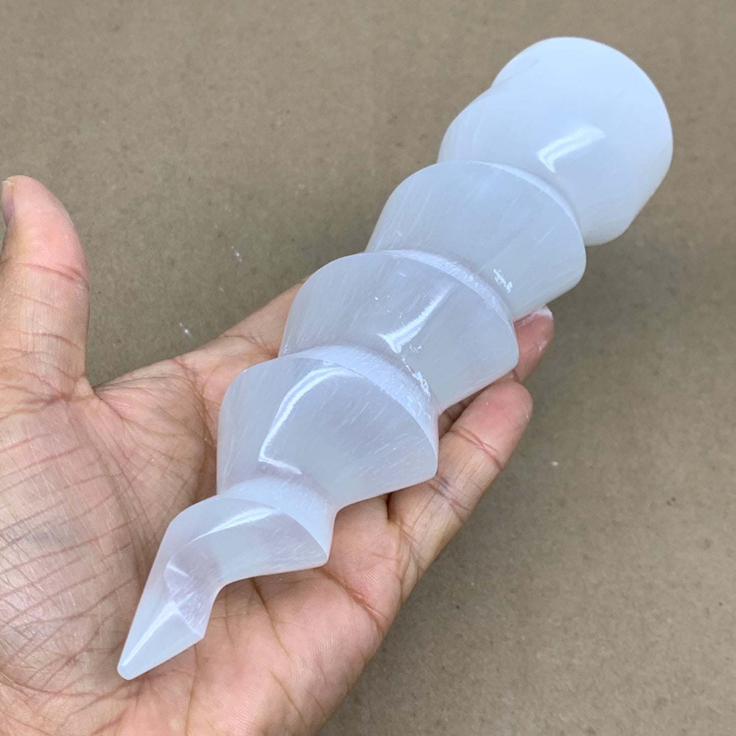 0.98 lbs.,7.25"x1.9", Selenite Spiral Crystal Tower Wand Point, B36614