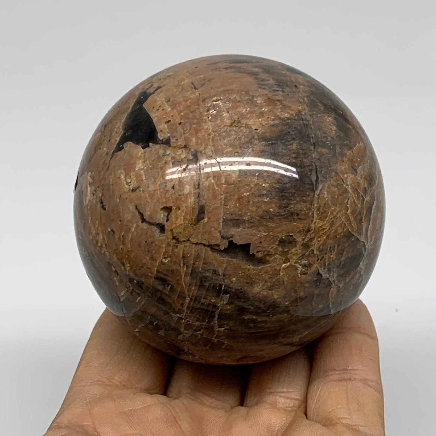 0.99 lbs, 2.7"(69mm), Black Moonstone Sphere Ball Gemstone Polished, B37531