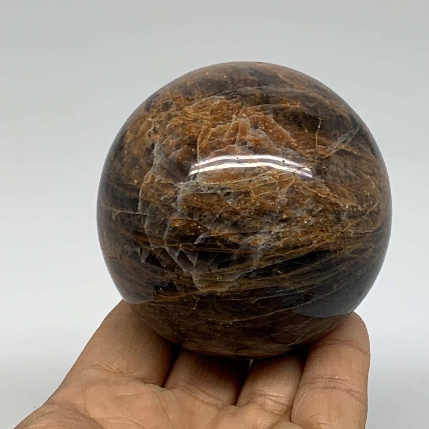0.99 lbs, 2.7"(69mm), Black Moonstone Sphere Ball Gemstone Polished, B37531