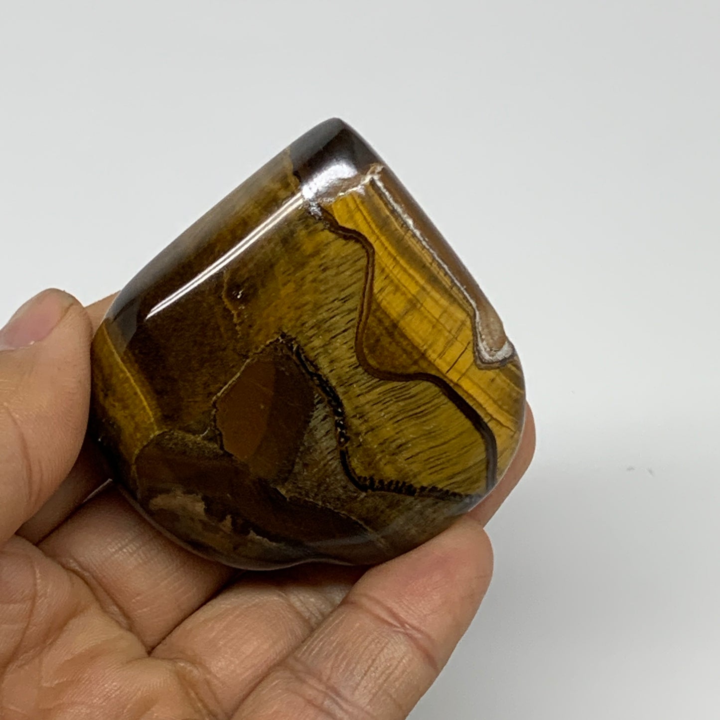 89.9g, 2.2"x2.1"x0.8", Tiger's Eye Heart Polished Healing Crystal @India, B33868