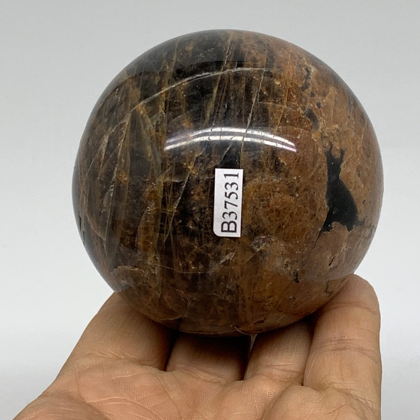 0.99 lbs, 2.7"(69mm), Black Moonstone Sphere Ball Gemstone Polished, B37531