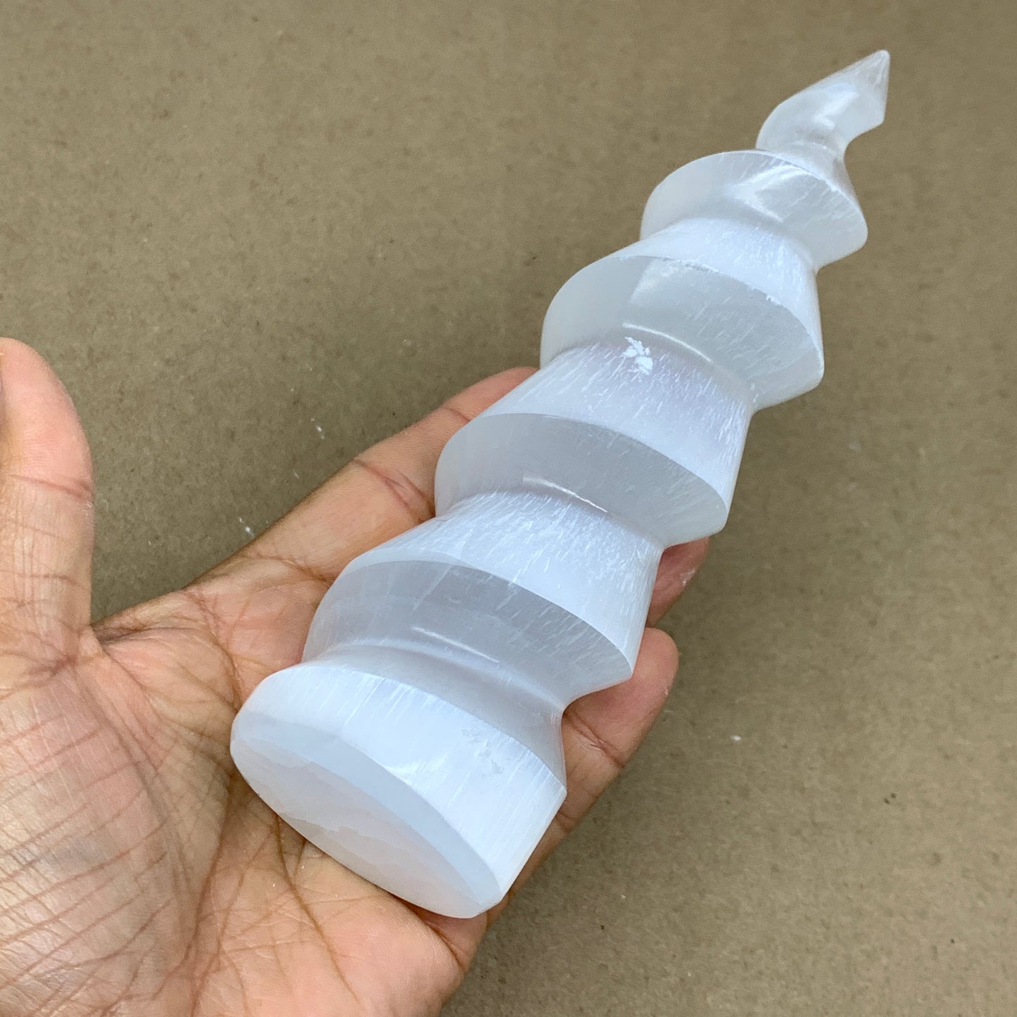 0.98 lbs.,7.25"x1.9", Selenite Spiral Crystal Tower Wand Point, B36614