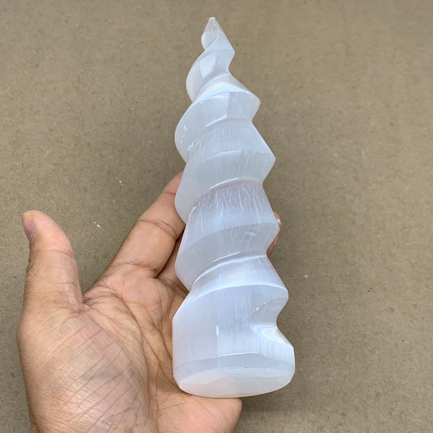 0.98 lbs.,7.25"x1.9", Selenite Spiral Crystal Tower Wand Point, B36614