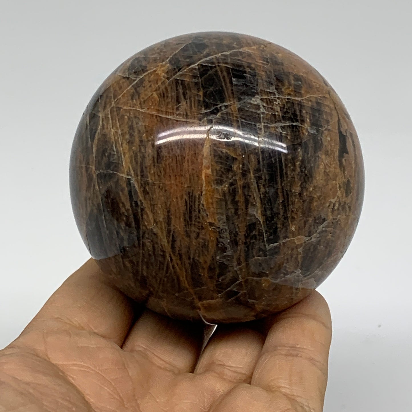 0.99 lbs, 2.7"(69mm), Black Moonstone Sphere Ball Gemstone Polished, B37531