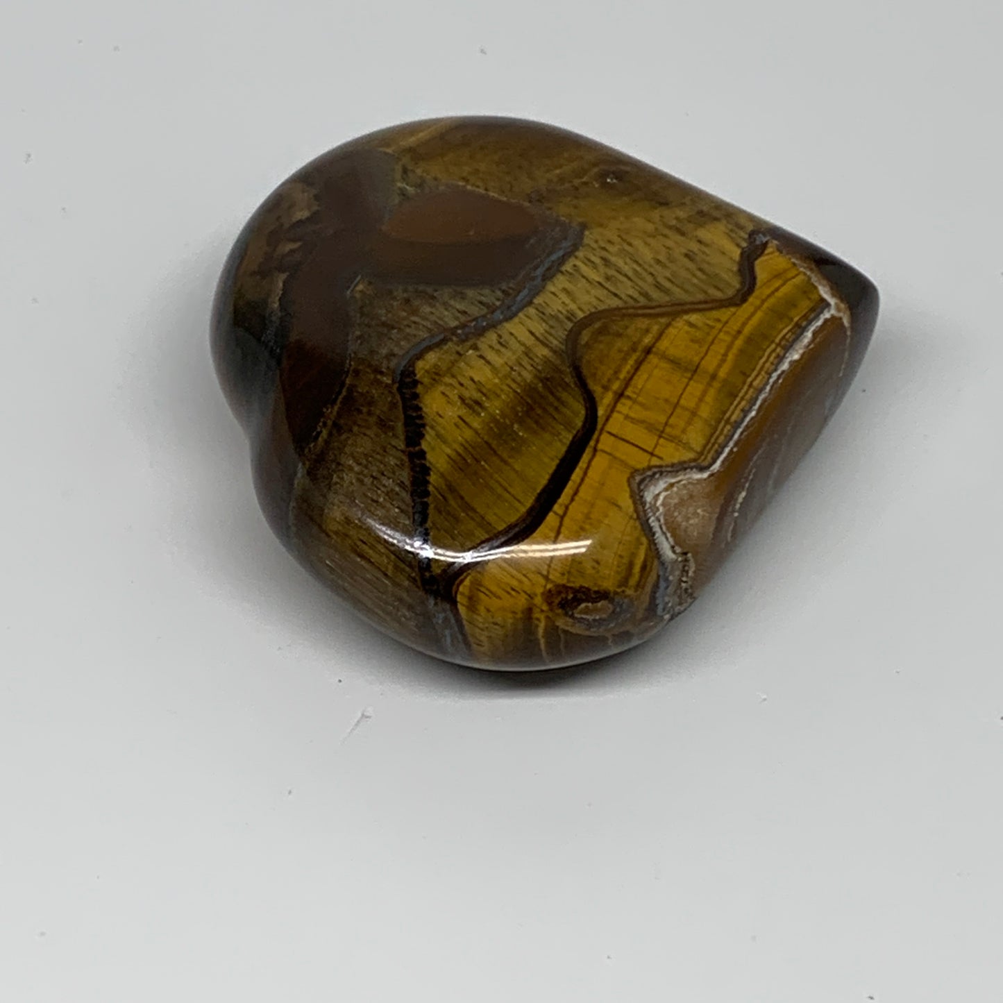 89.9g, 2.2"x2.1"x0.8", Tiger's Eye Heart Polished Healing Crystal @India, B33868