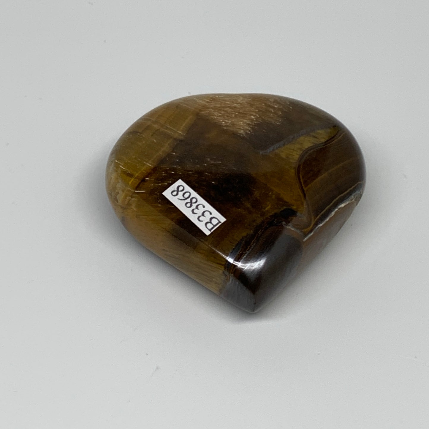 89.9g, 2.2"x2.1"x0.8", Tiger's Eye Heart Polished Healing Crystal @India, B33868
