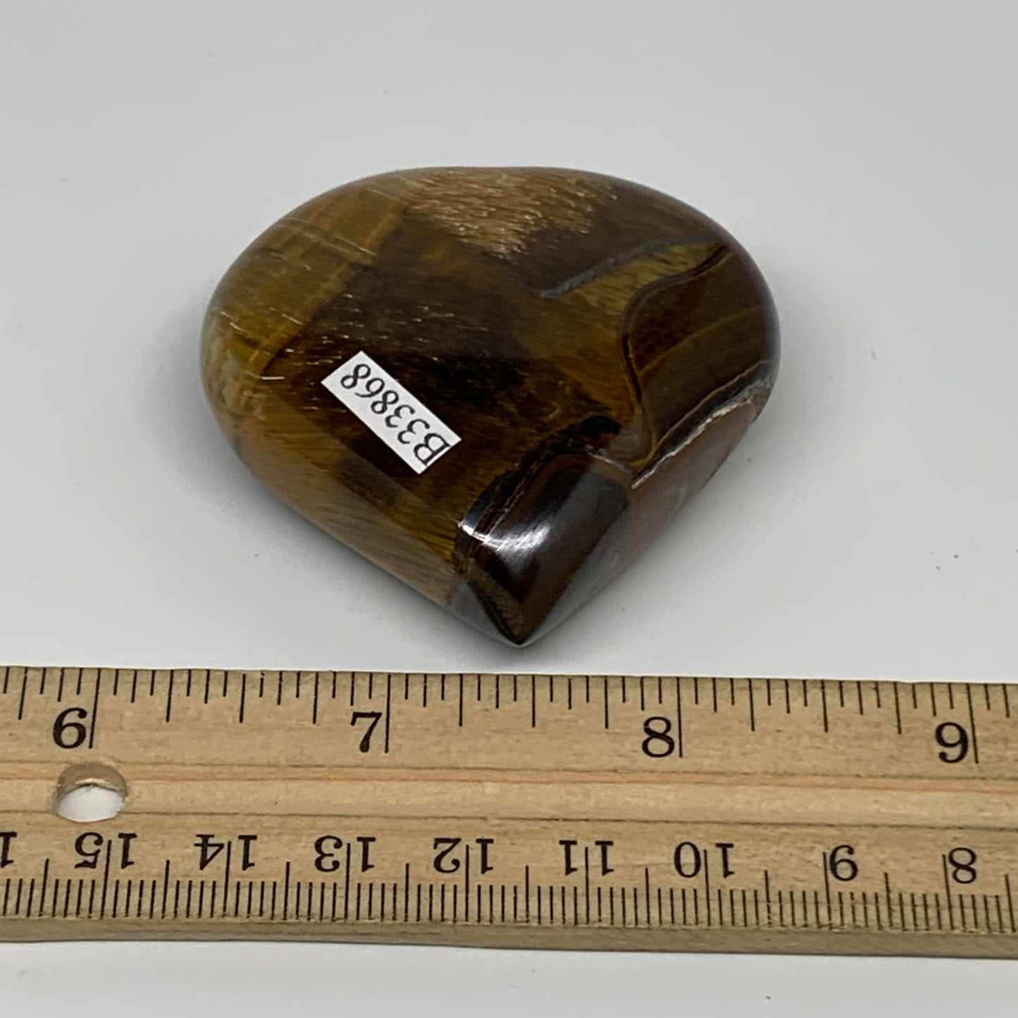 89.9g, 2.2"x2.1"x0.8", Tiger's Eye Heart Polished Healing Crystal @India, B33868