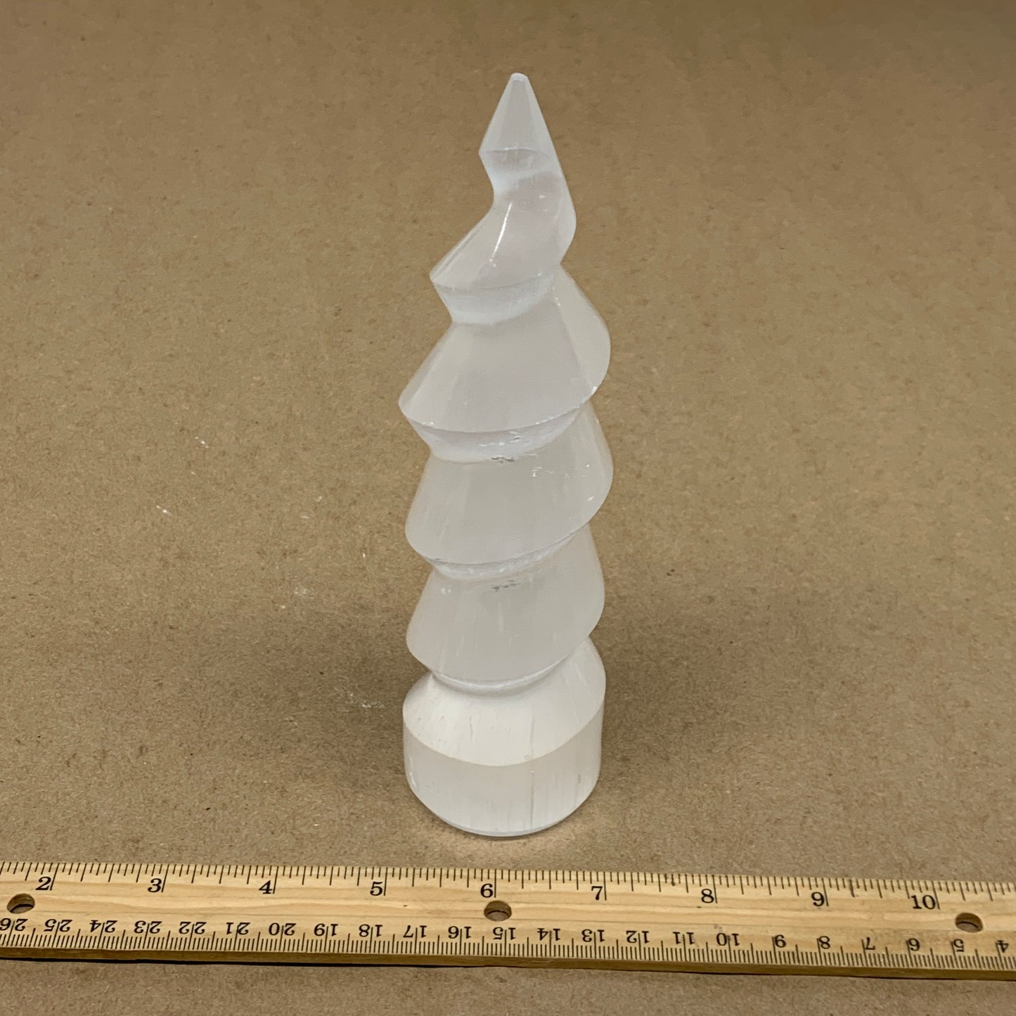 0.98 lbs.,7.25"x1.9", Selenite Spiral Crystal Tower Wand Point, B36614