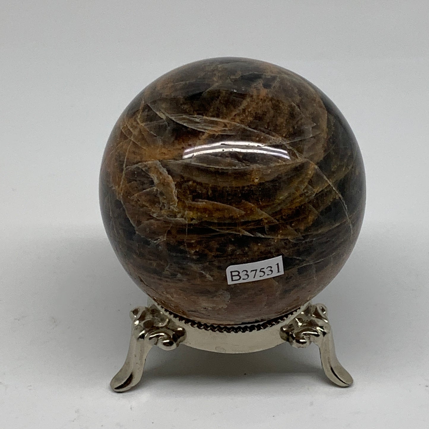 0.99 lbs, 2.7"(69mm), Black Moonstone Sphere Ball Gemstone Polished, B37531