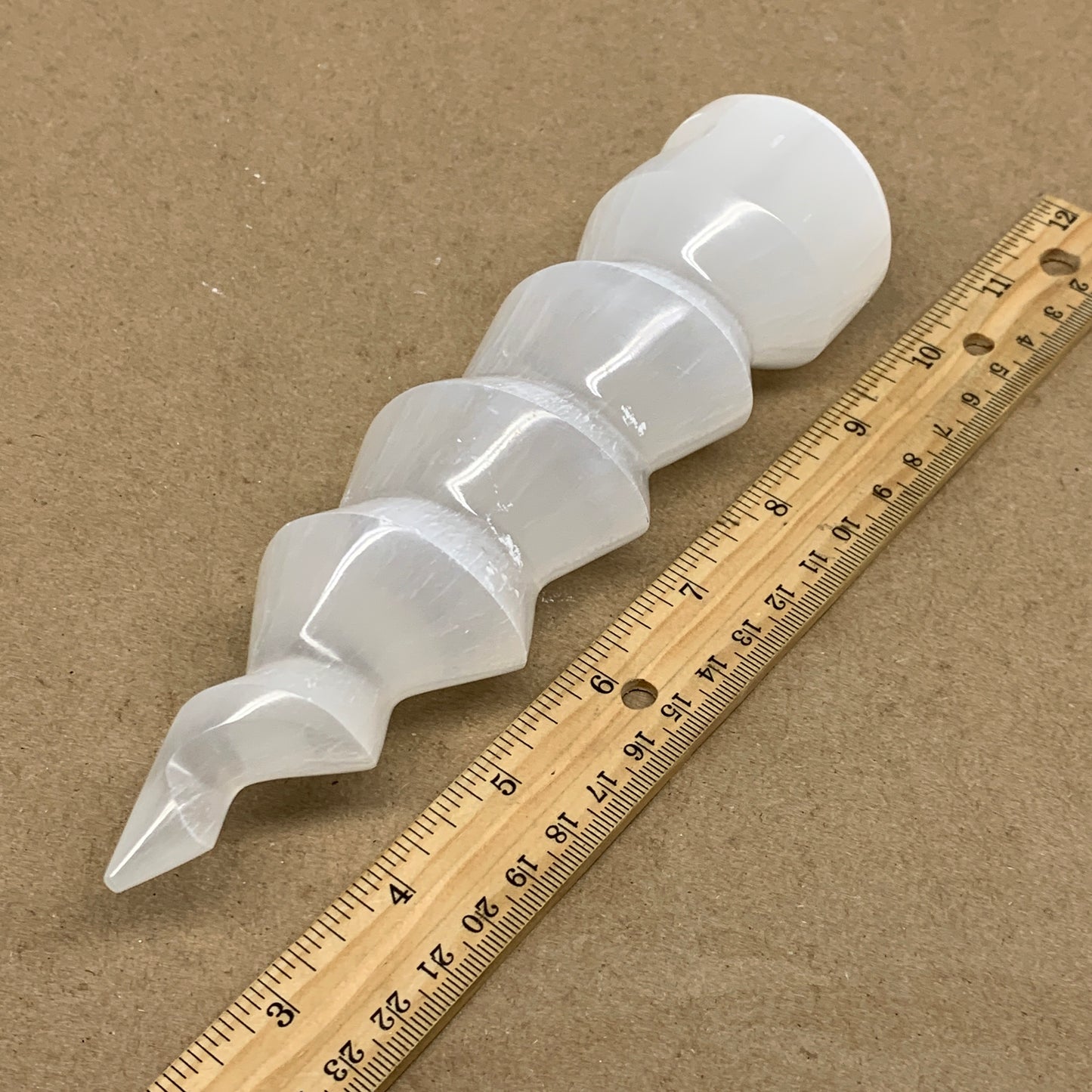 0.98 lbs.,7.25"x1.9", Selenite Spiral Crystal Tower Wand Point, B36614