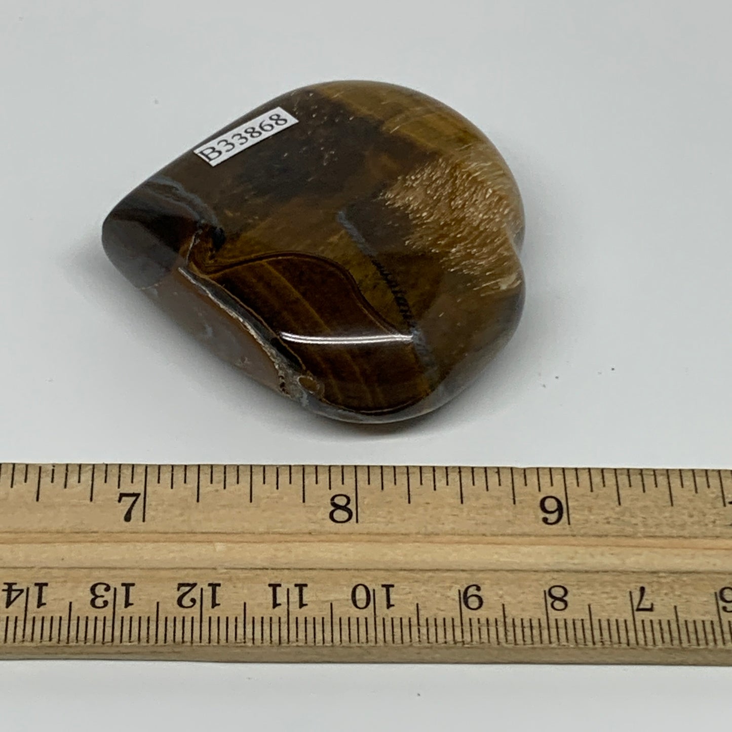 89.9g, 2.2"x2.1"x0.8", Tiger's Eye Heart Polished Healing Crystal @India, B33868