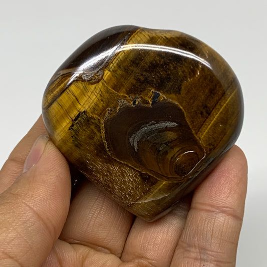 93.4g, 2.1"x2.2"x0.8", Tiger's Eye Heart Polished Healing Crystal @India, B33869