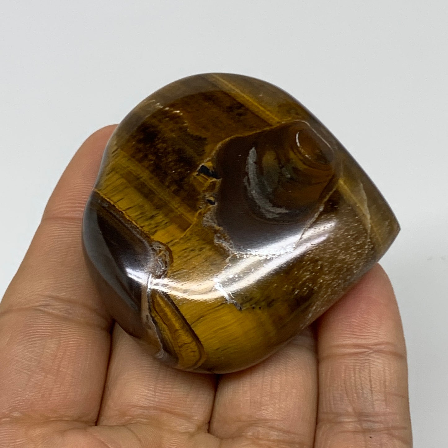 93.4g, 2.1"x2.2"x0.8", Tiger's Eye Heart Polished Healing Crystal @India, B33869