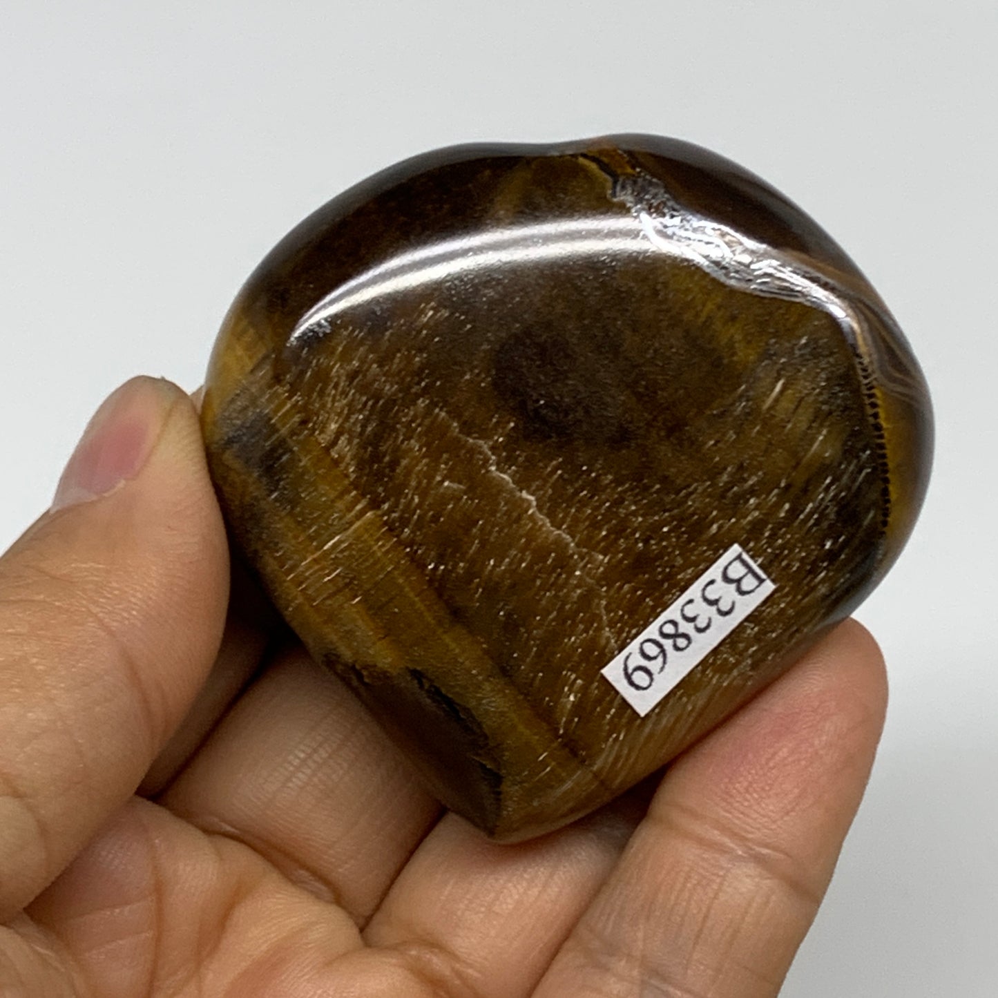 93.4g, 2.1"x2.2"x0.8", Tiger's Eye Heart Polished Healing Crystal @India, B33869