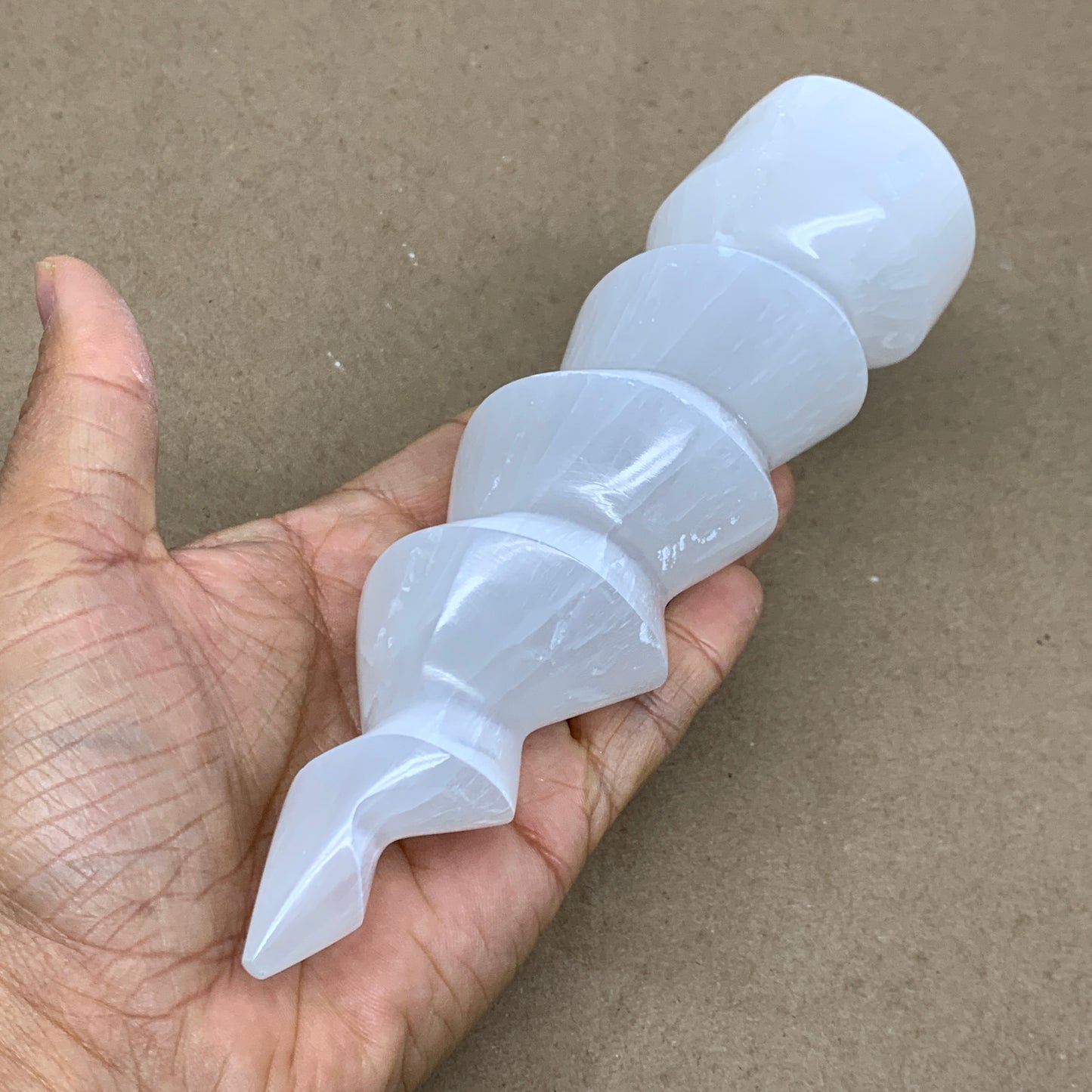 1 lbs.,7.25"x2", Selenite Spiral Crystal Tower Wand Point, B36615