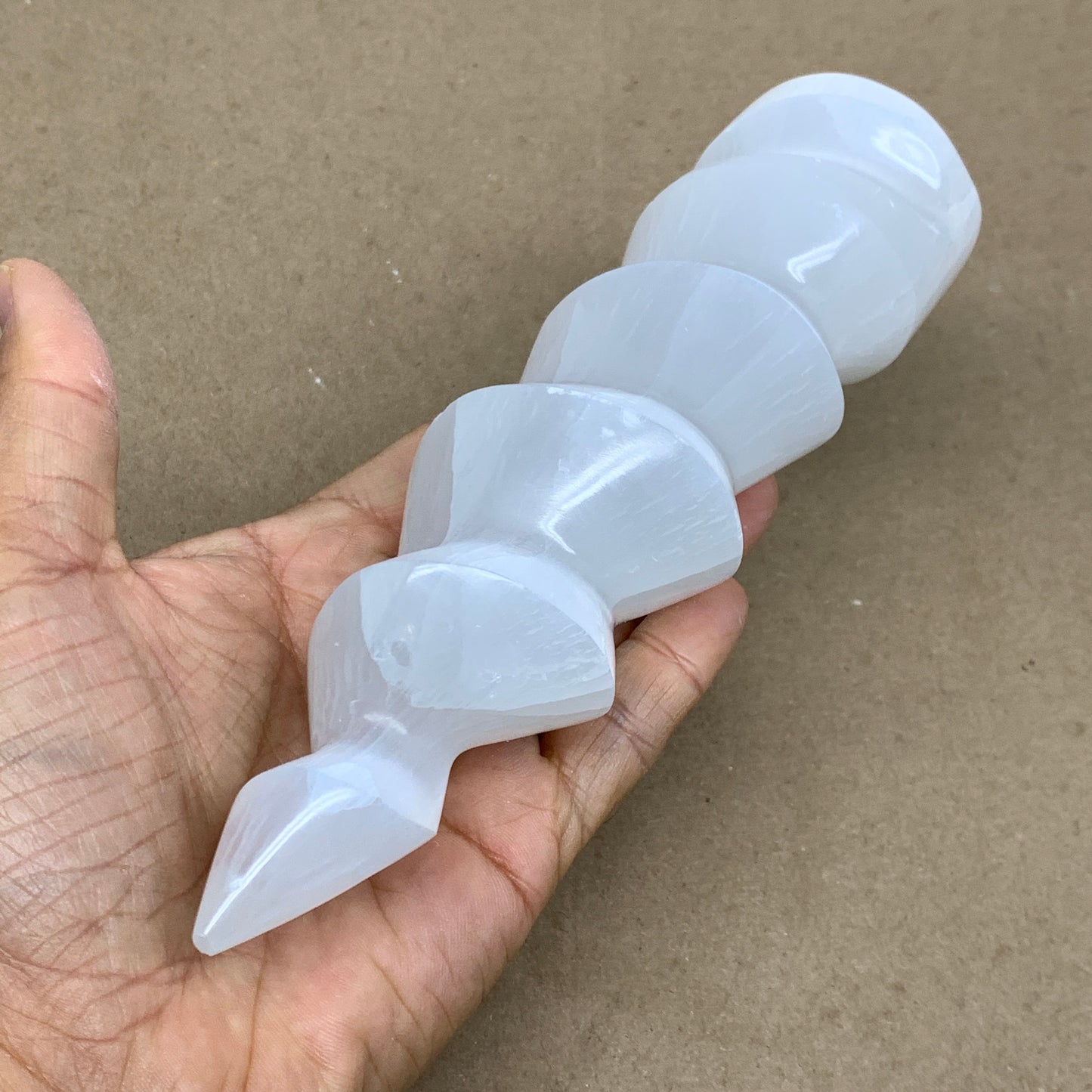 1 lbs.,7.25"x2", Selenite Spiral Crystal Tower Wand Point, B36615