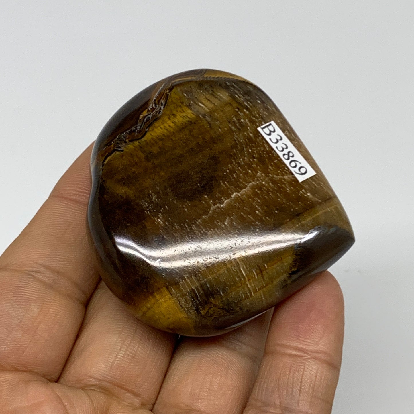 93.4g, 2.1"x2.2"x0.8", Tiger's Eye Heart Polished Healing Crystal @India, B33869