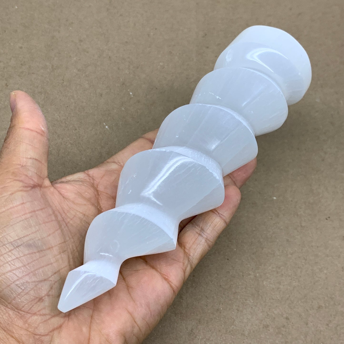 1 lbs.,7.25"x2", Selenite Spiral Crystal Tower Wand Point, B36615