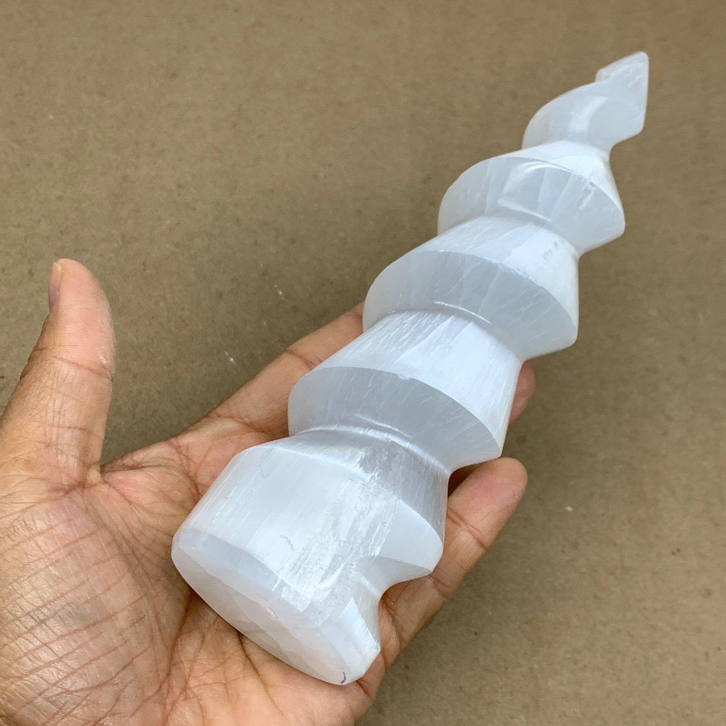 1 lbs.,7.25"x2", Selenite Spiral Crystal Tower Wand Point, B36615