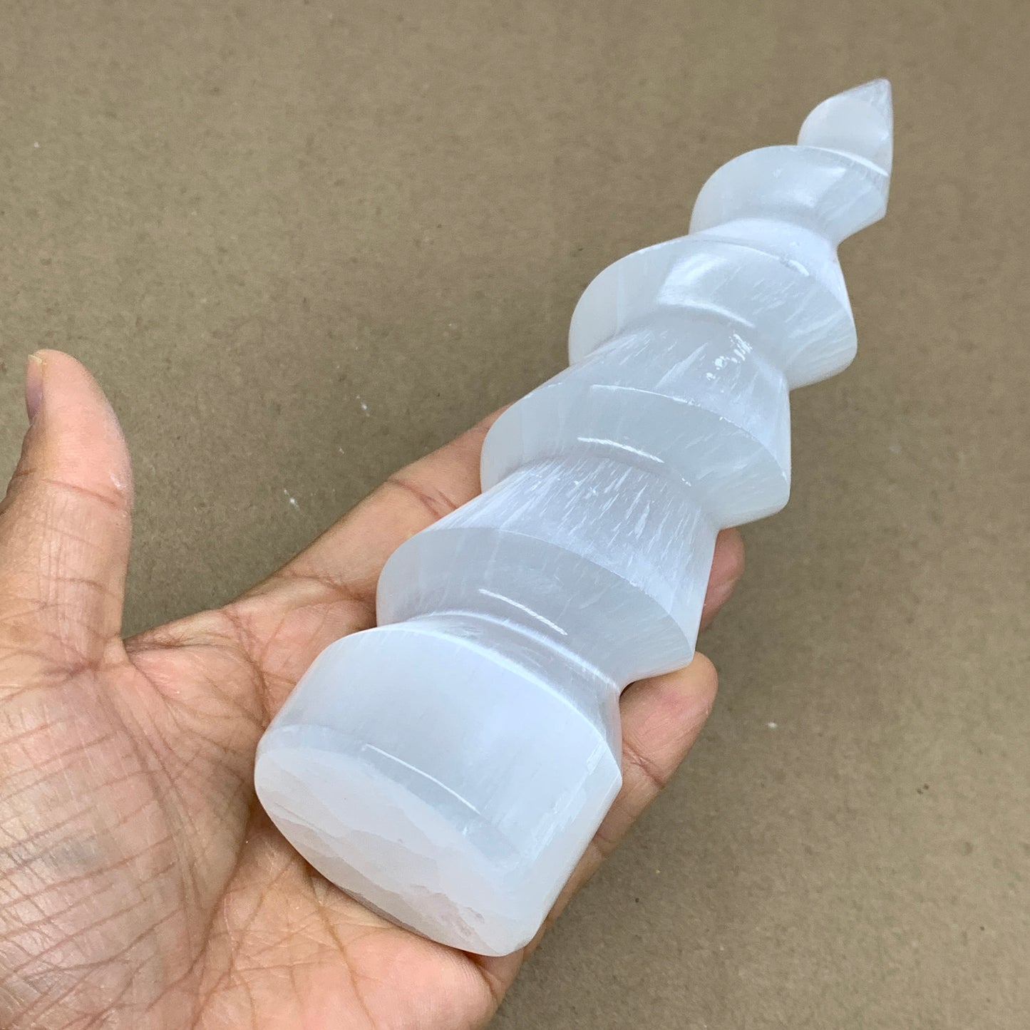 1 lbs.,7.25"x2", Selenite Spiral Crystal Tower Wand Point, B36615