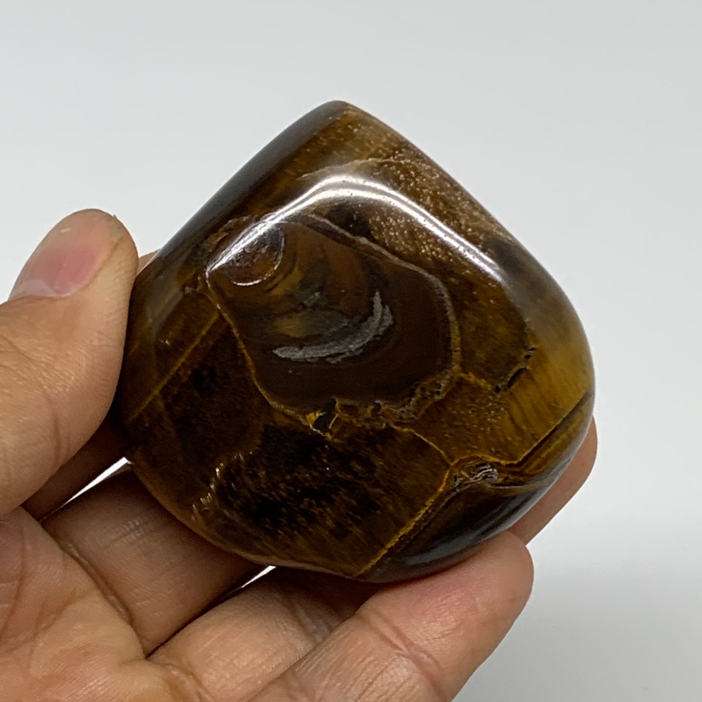 93.4g, 2.1"x2.2"x0.8", Tiger's Eye Heart Polished Healing Crystal @India, B33869