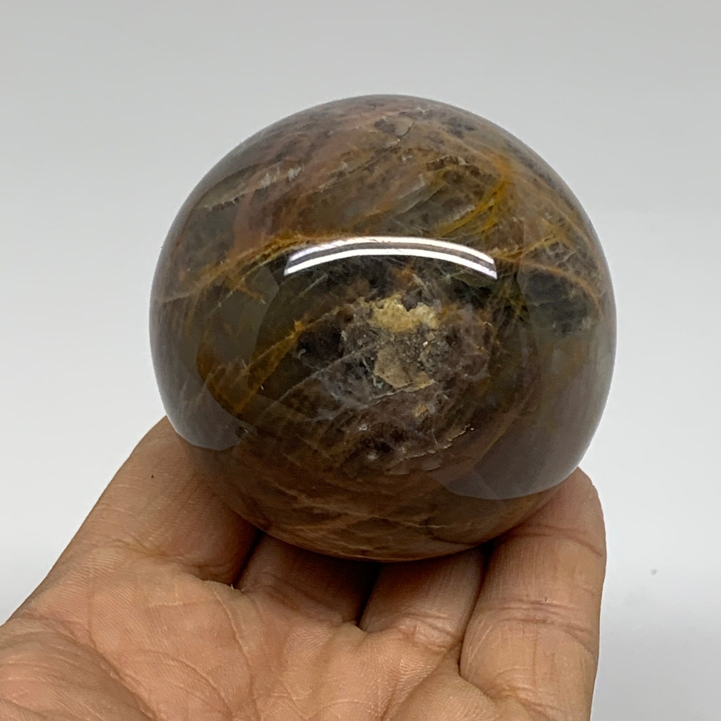 0.59 lbs, 2.3"(59mm), Black Moonstone Sphere Ball Gemstone Polished, B37532