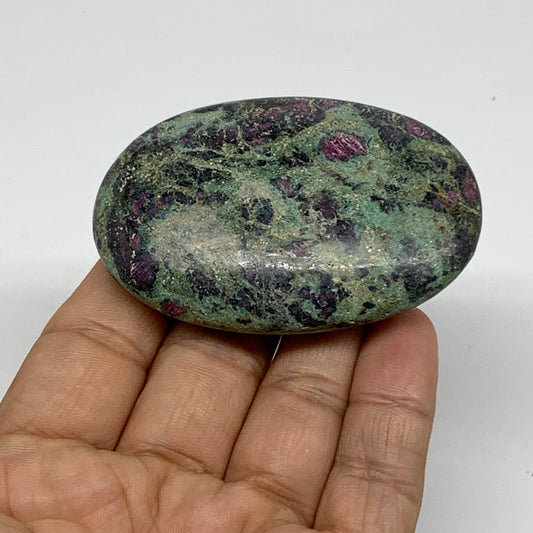 89.7g, 2.7"x1.8"x0.7", Natural Ruby Zoisite Palm-Stone Gemstone, B34509