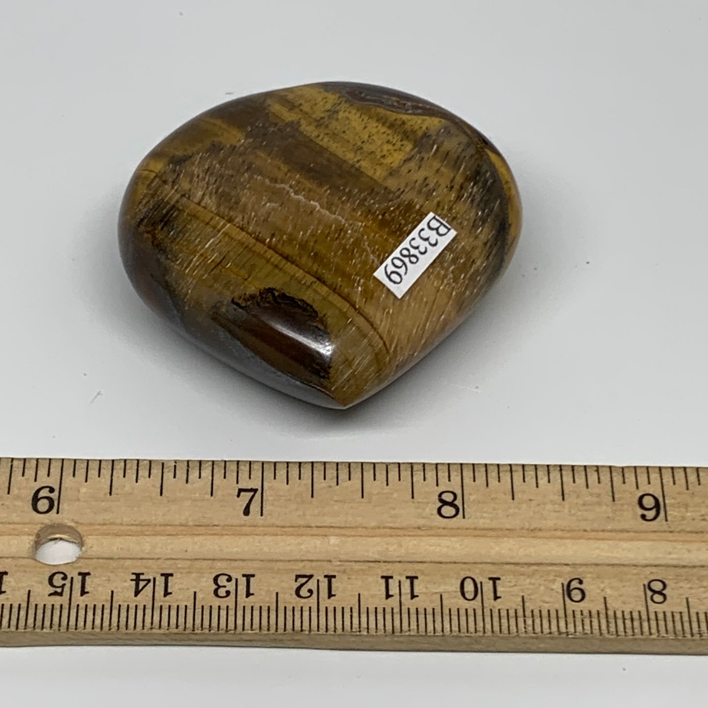 93.4g, 2.1"x2.2"x0.8", Tiger's Eye Heart Polished Healing Crystal @India, B33869