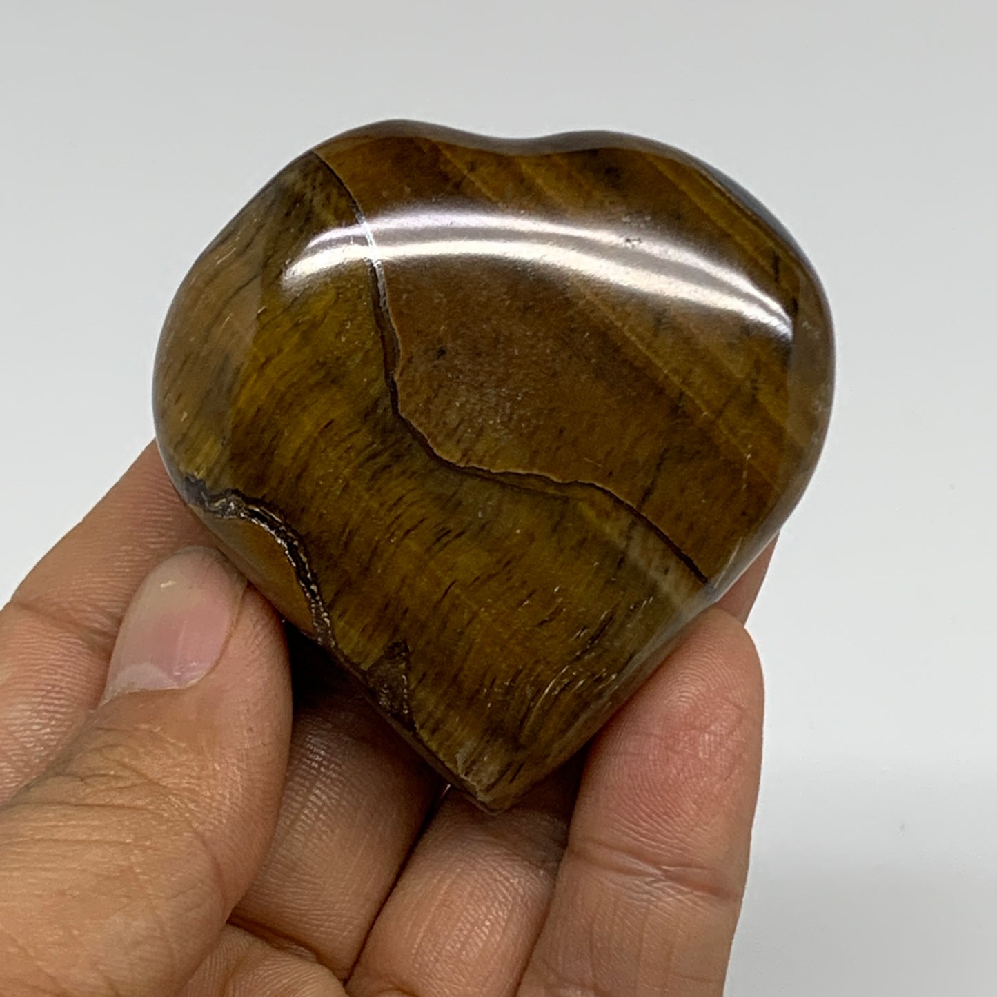 82.8g, 2.2"x2.2"x0.7", Tiger's Eye Heart Polished Healing Crystal @India, B33870