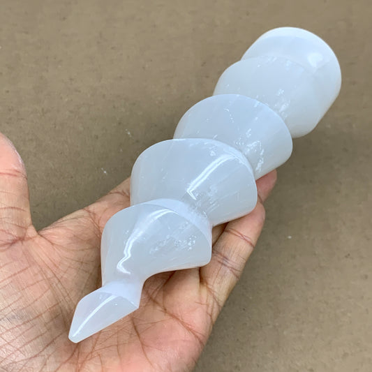 1 lbs.,7.25"x1.9", Selenite Spiral Crystal Tower Wand Point, B36616