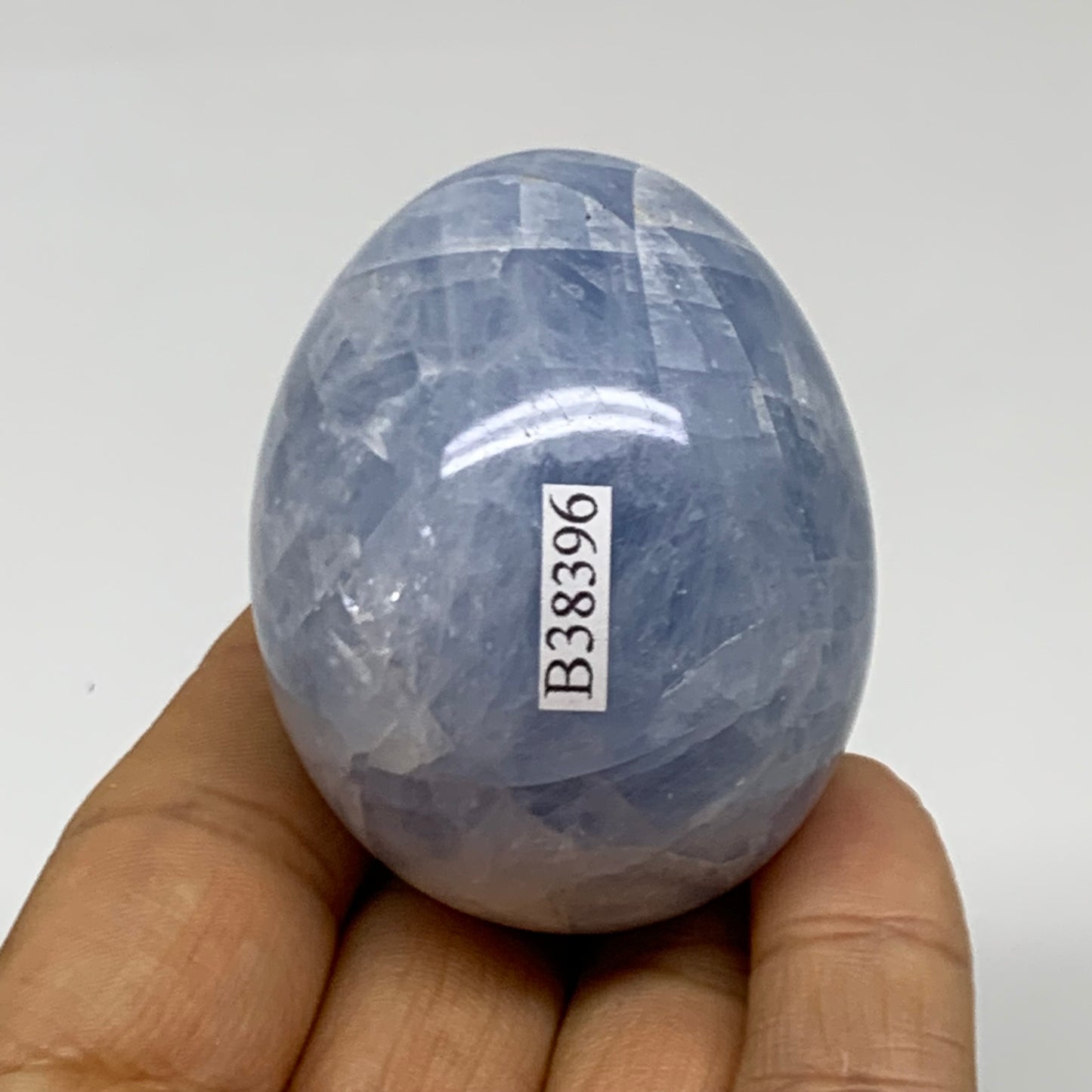 133.6g, 2.1"x1.7", Natural Blue Calcite Egg Polished Crystal @Madagascar, B38396