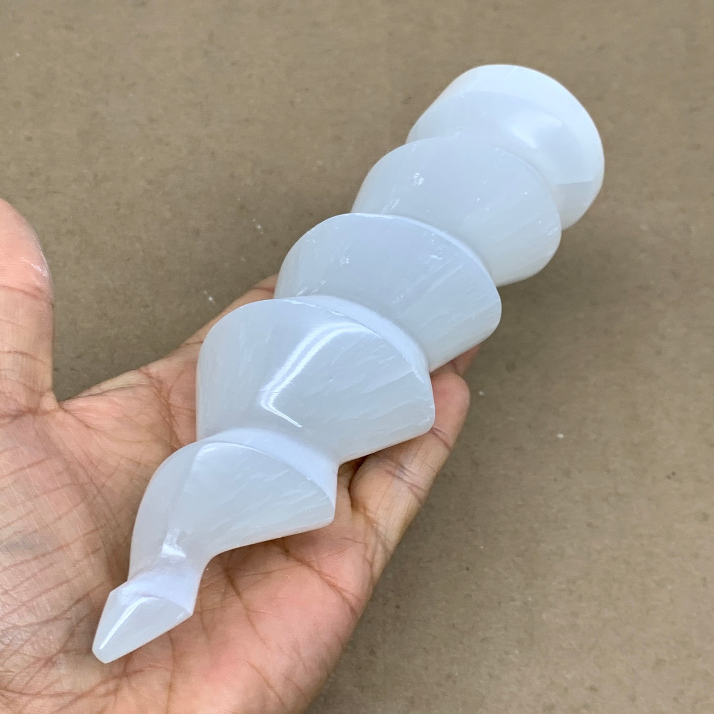 1 lbs.,7.25"x1.9", Selenite Spiral Crystal Tower Wand Point, B36616