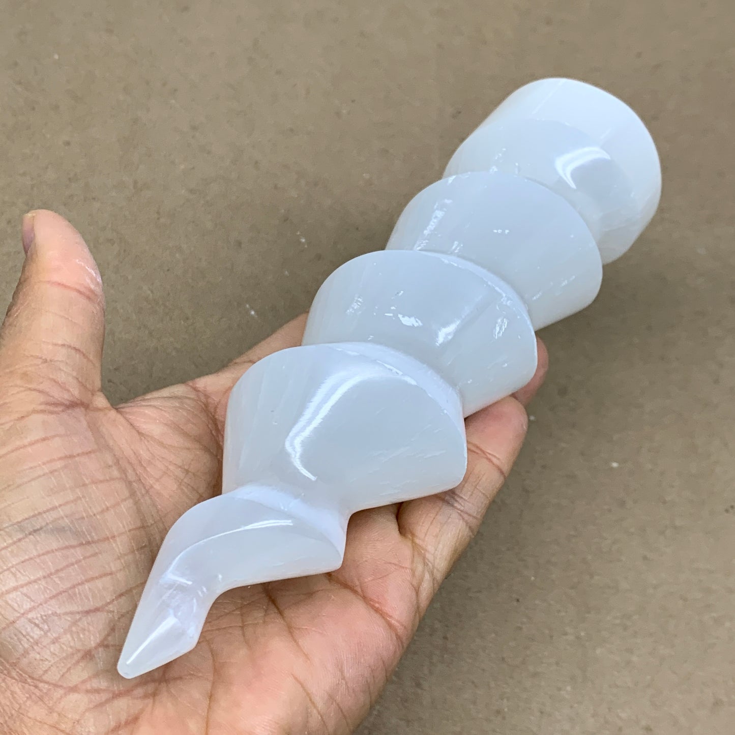 1 lbs.,7.25"x1.9", Selenite Spiral Crystal Tower Wand Point, B36616