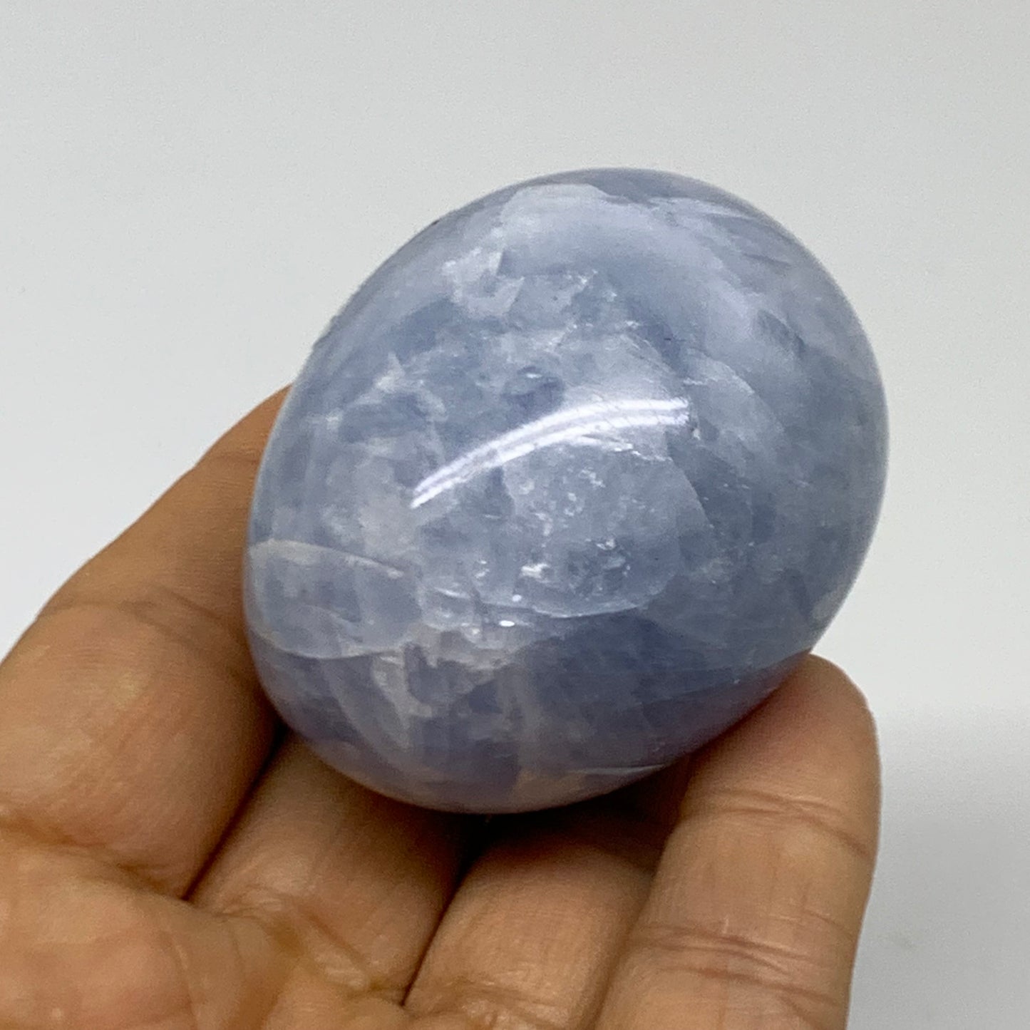 133.6g, 2.1"x1.7", Natural Blue Calcite Egg Polished Crystal @Madagascar, B38396