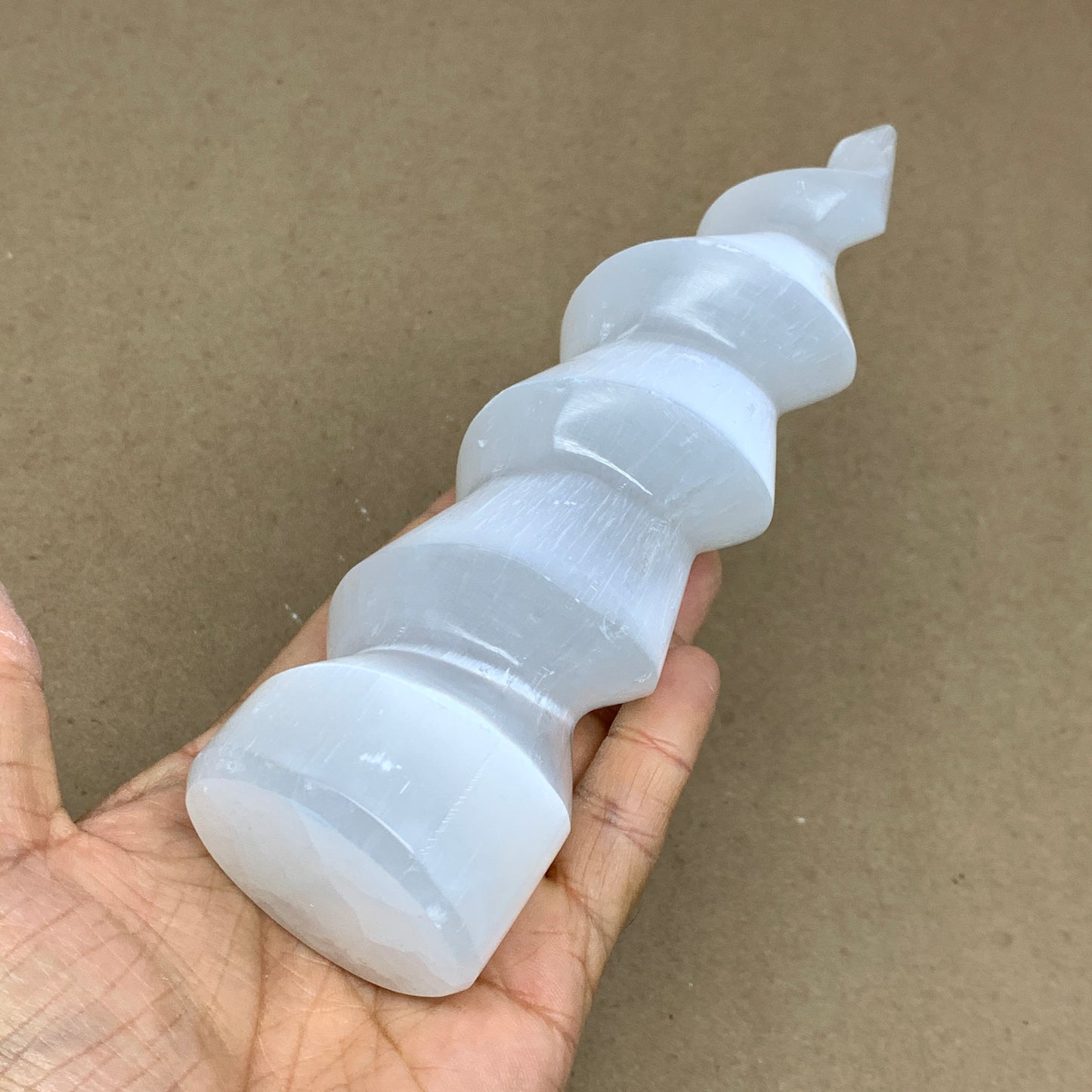 1 lbs.,7.25"x1.9", Selenite Spiral Crystal Tower Wand Point, B36616