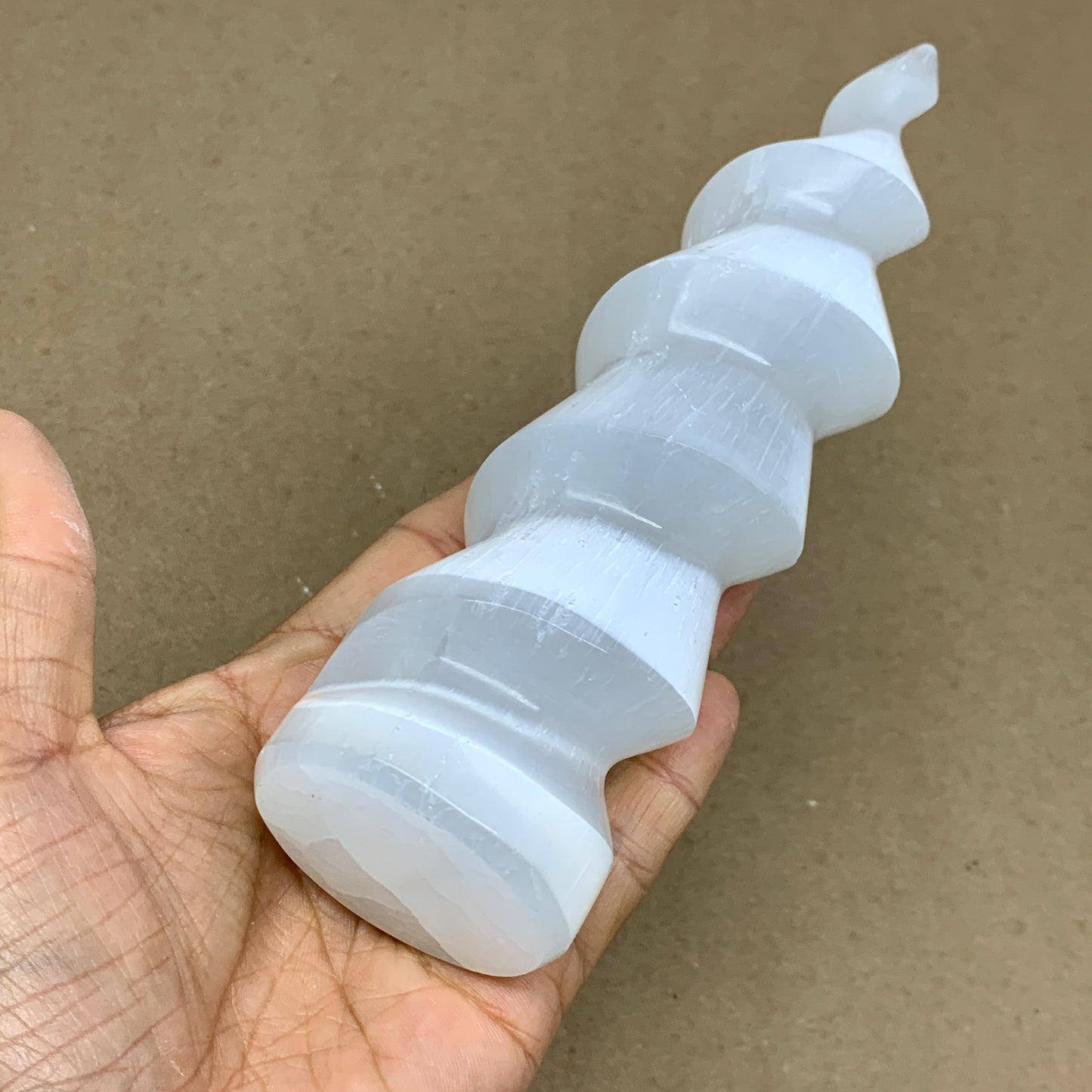 1 lbs.,7.25"x1.9", Selenite Spiral Crystal Tower Wand Point, B36616