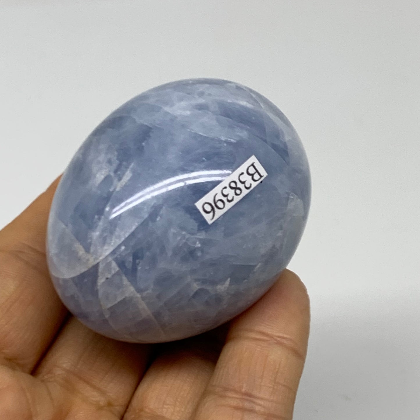 133.6g, 2.1"x1.7", Natural Blue Calcite Egg Polished Crystal @Madagascar, B38396