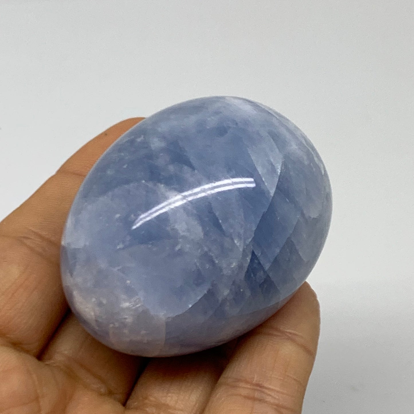 133.6g, 2.1"x1.7", Natural Blue Calcite Egg Polished Crystal @Madagascar, B38396