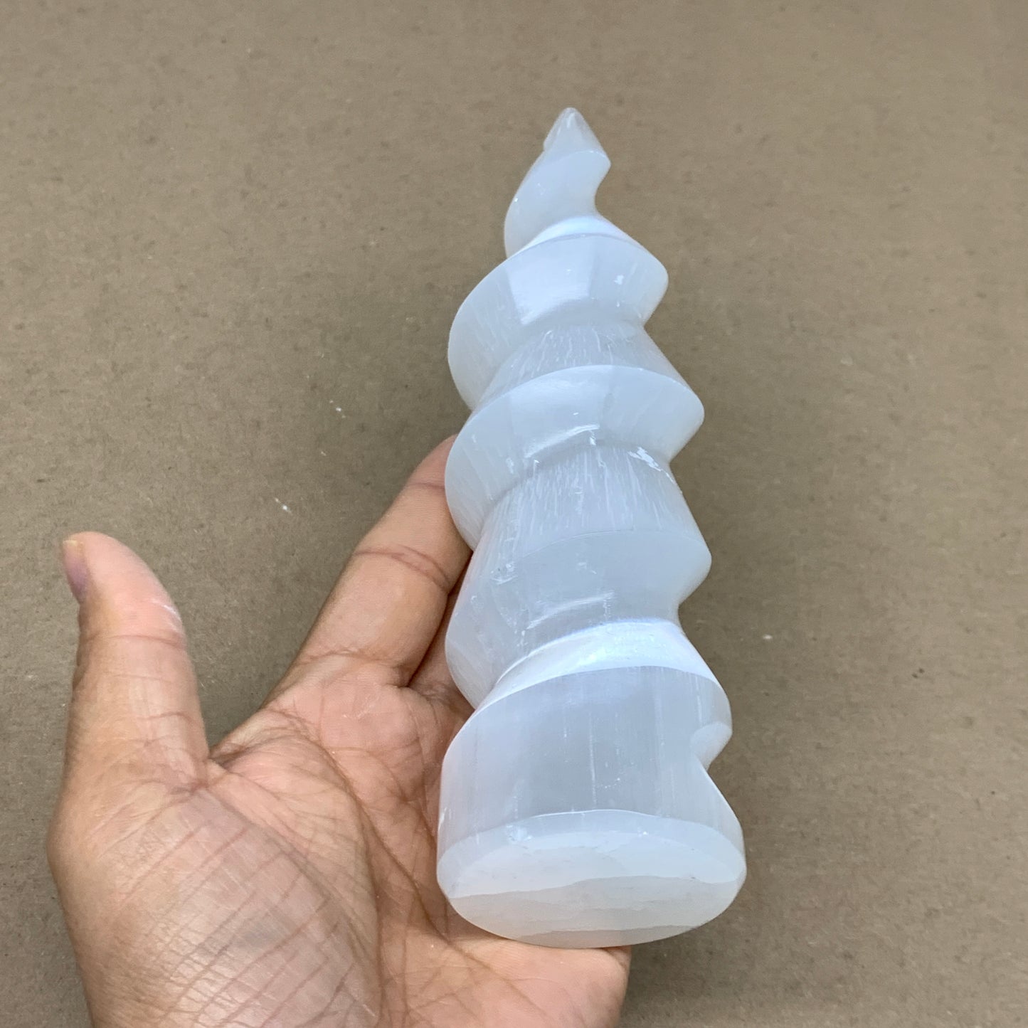 1 lbs.,7.25"x1.9", Selenite Spiral Crystal Tower Wand Point, B36616