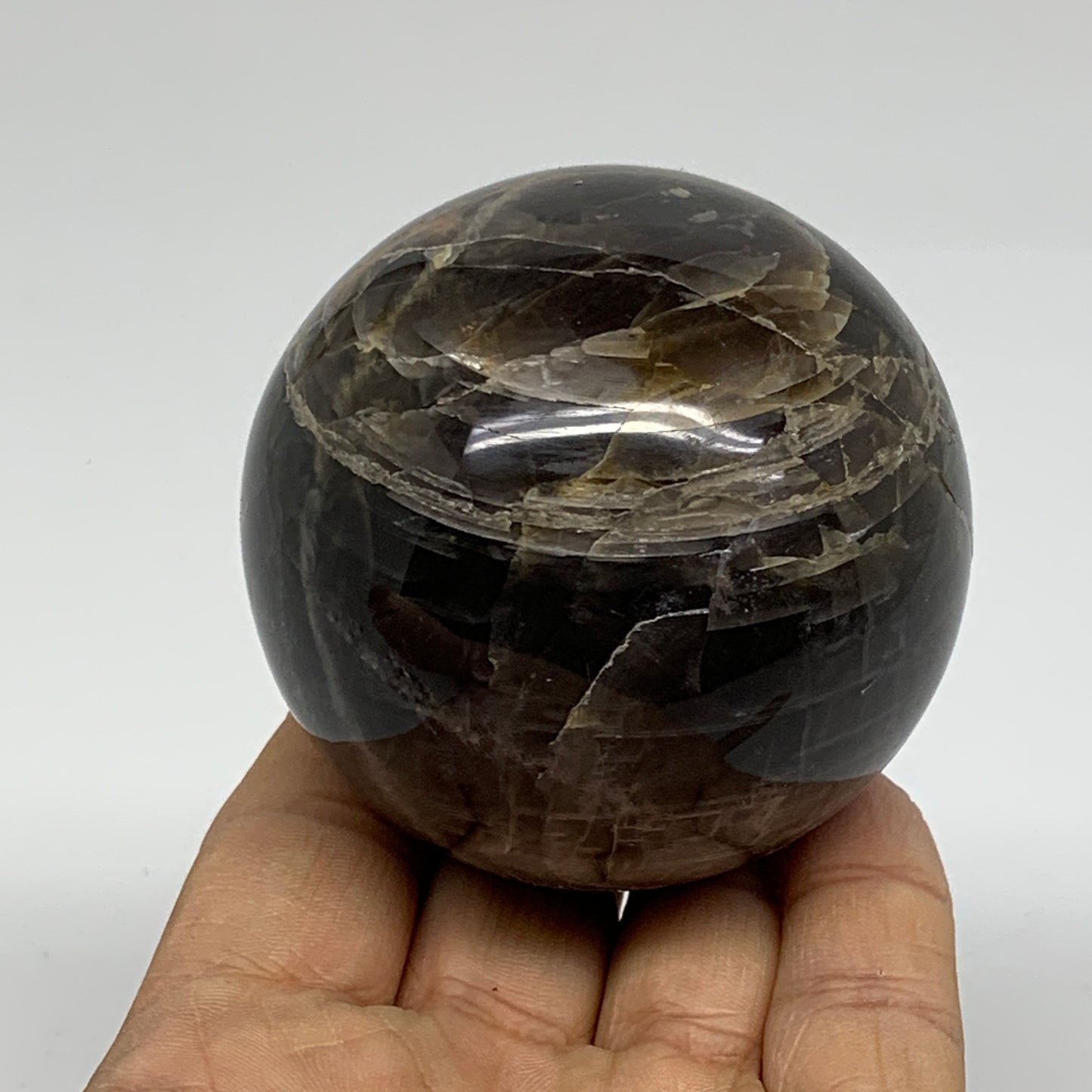 0.76 lbs, 2.5"(63mm), Black Moonstone Sphere Ball Gemstone Polished, B37533