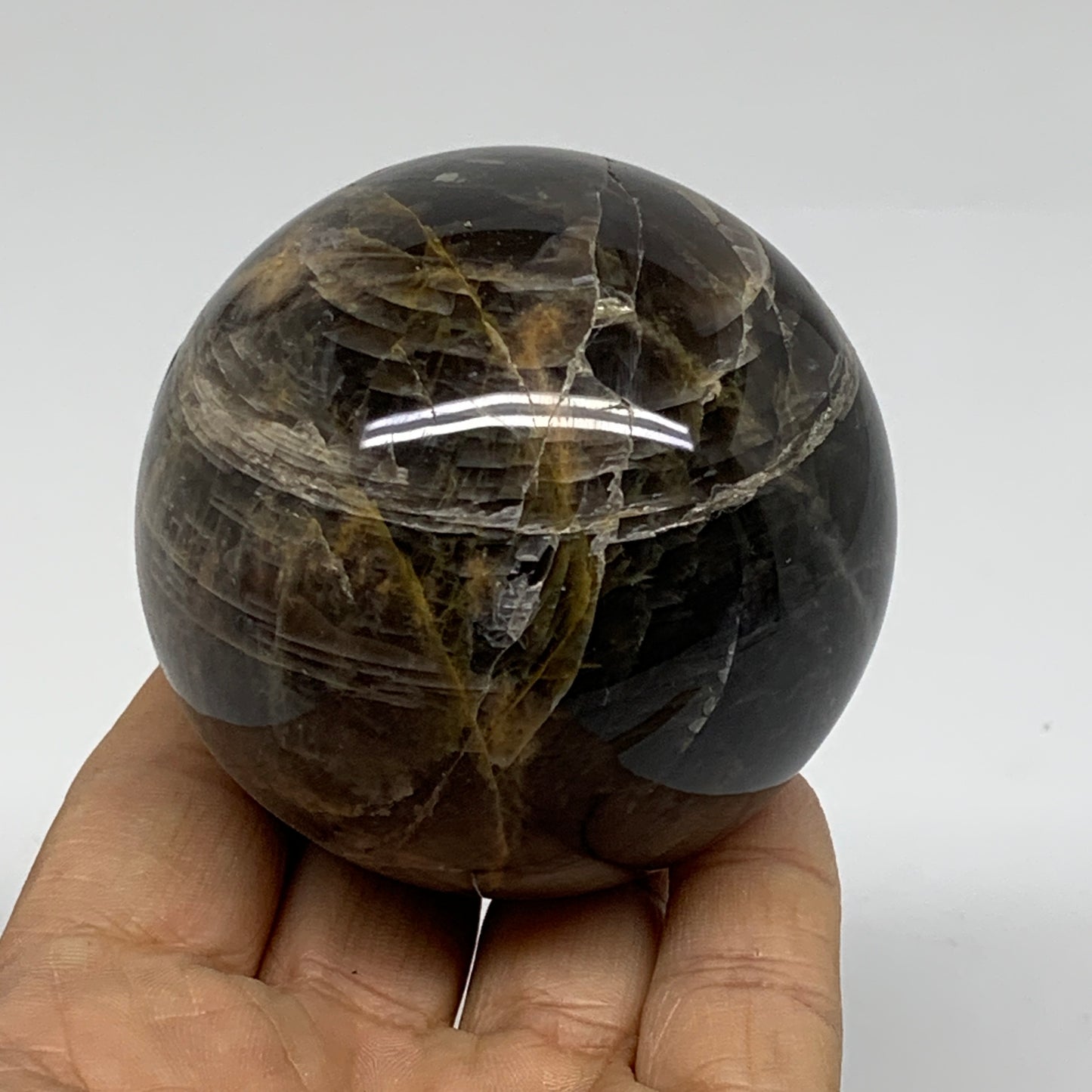 0.76 lbs, 2.5"(63mm), Black Moonstone Sphere Ball Gemstone Polished, B37533