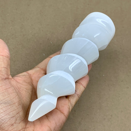 1 lbs.,7.25"x2", Selenite Spiral Crystal Tower Wand Point, B36617