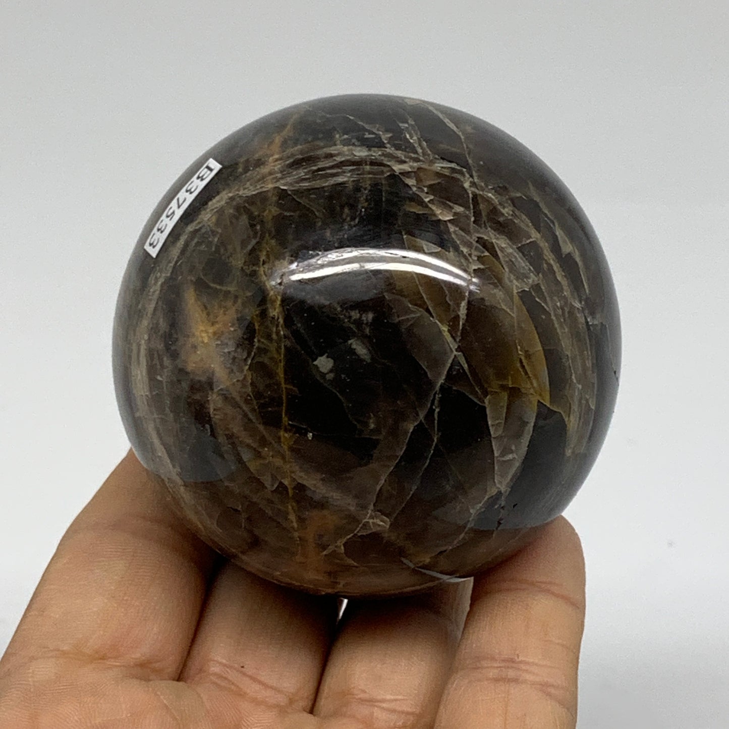 0.76 lbs, 2.5"(63mm), Black Moonstone Sphere Ball Gemstone Polished, B37533