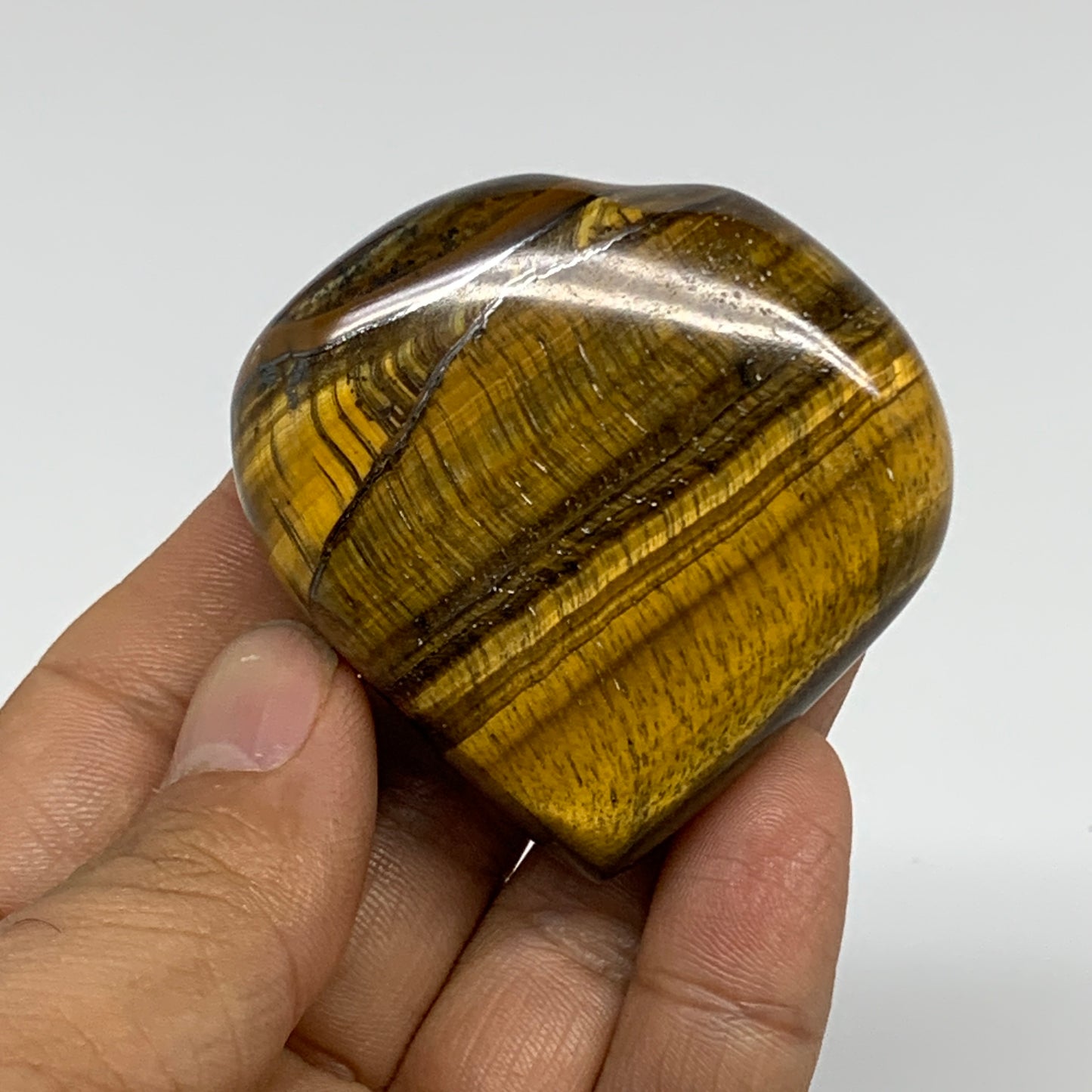 87.1g, 2"x2.1"x0.8", Tiger's Eye Heart Polished Healing Crystal @India, B33871