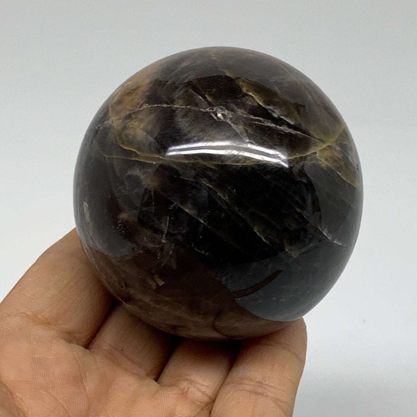 0.76 lbs, 2.5"(63mm), Black Moonstone Sphere Ball Gemstone Polished, B37533