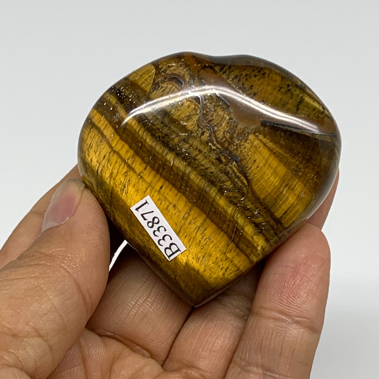 87.1g, 2"x2.1"x0.8", Tiger's Eye Heart Polished Healing Crystal @India, B33871
